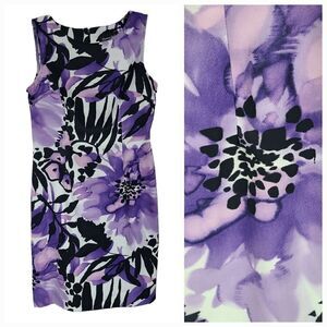 Connected Apparel Women's Sleeveless Purple Floral Print Sheath Dress Career 10